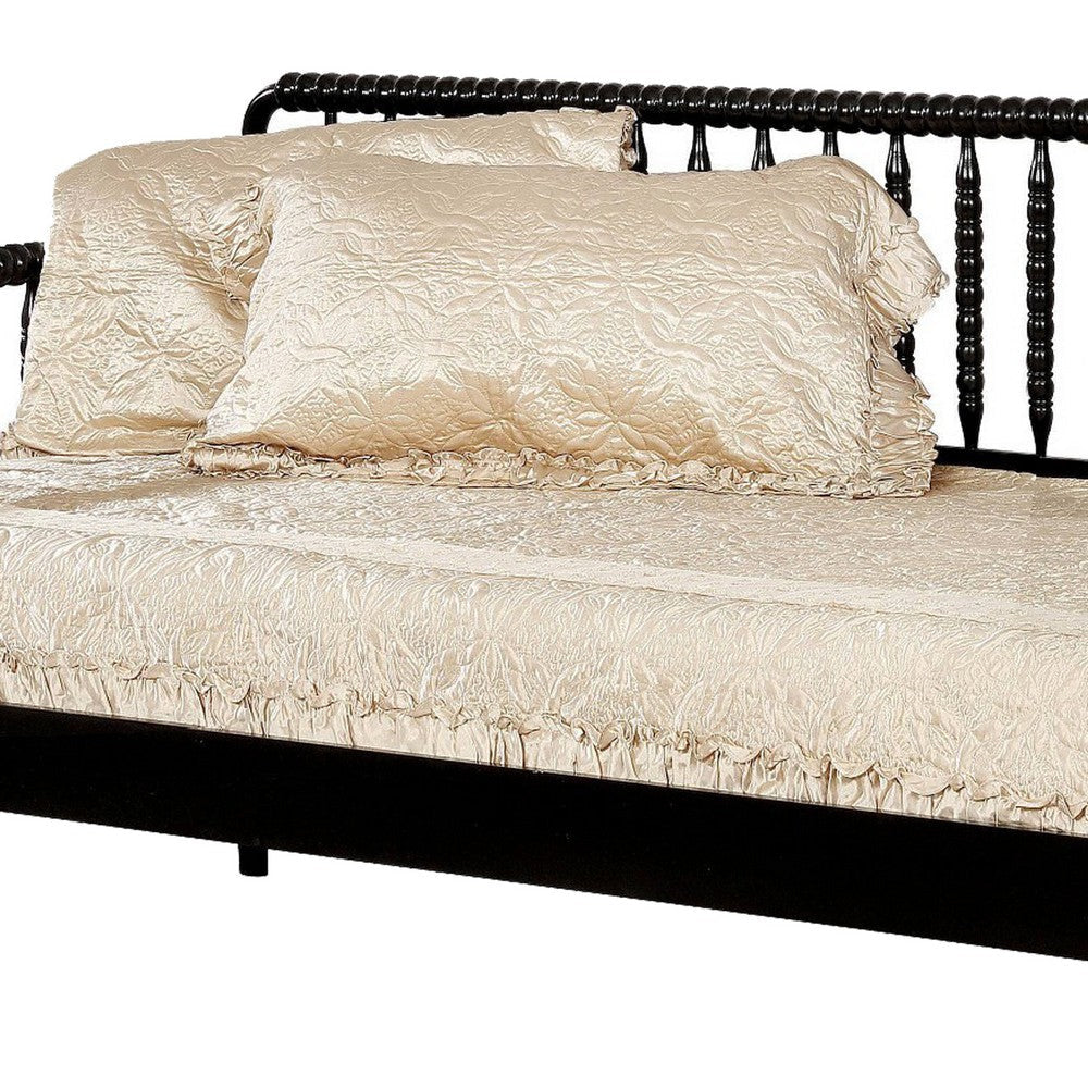 Wooden Twin Size Daybed with Spool Bed Frame and Railing Headboard Black By Casagear Home BM207957