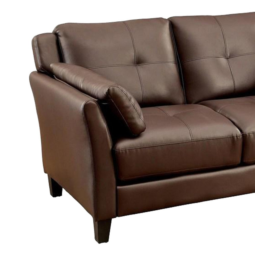 Faux Leather Upholstered Wooden Loveseat with Cushioned Armrests Brown By Casagear Home BM207968