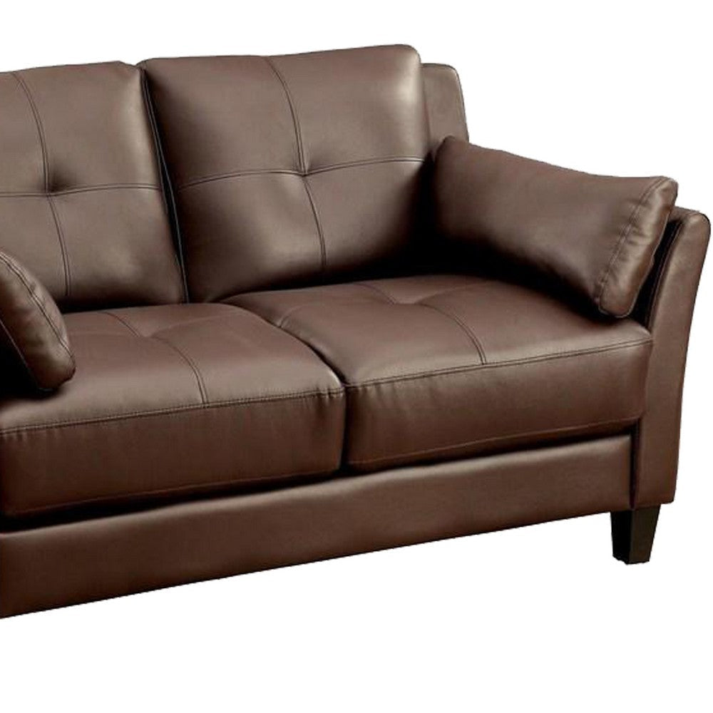 Faux Leather Upholstered Wooden Loveseat with Cushioned Armrests Brown By Casagear Home BM207968