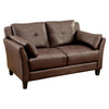 Faux Leather Upholstered Wooden Loveseat with Cushioned Armrests, Brown By Casagear Home