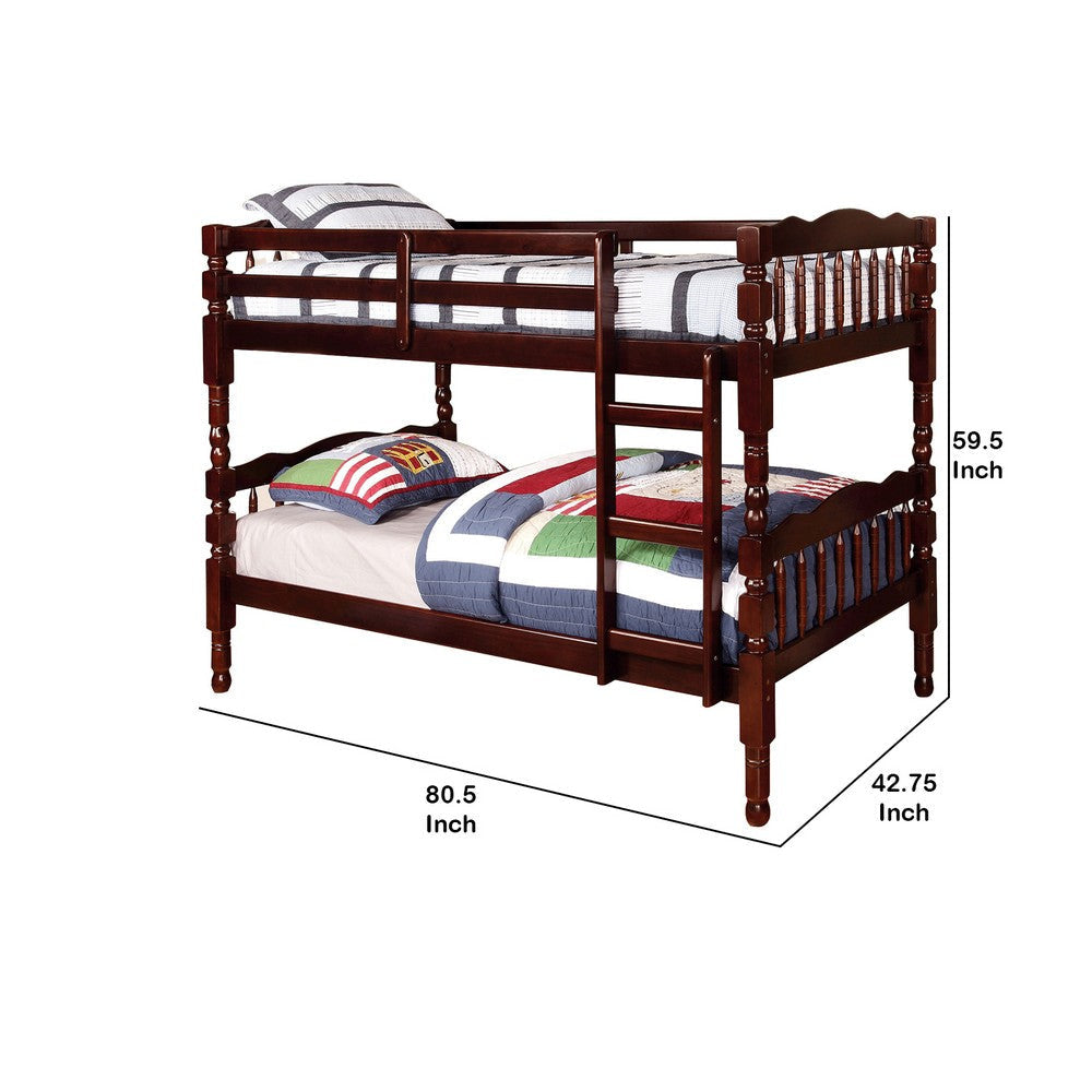 Traditional Bunk Bed with Attached Ladder and Turned Legs Dark Brown By Casagear Home BM207974