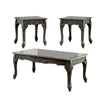 3 Piece Table Set with Cabriole Legs and Wooden Floral Motifs, Gray By Casagear Home