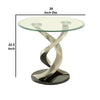 Modern Round Glass Top End Table with Twisted Metal Base Silver and Black By Casagear Home BM208005