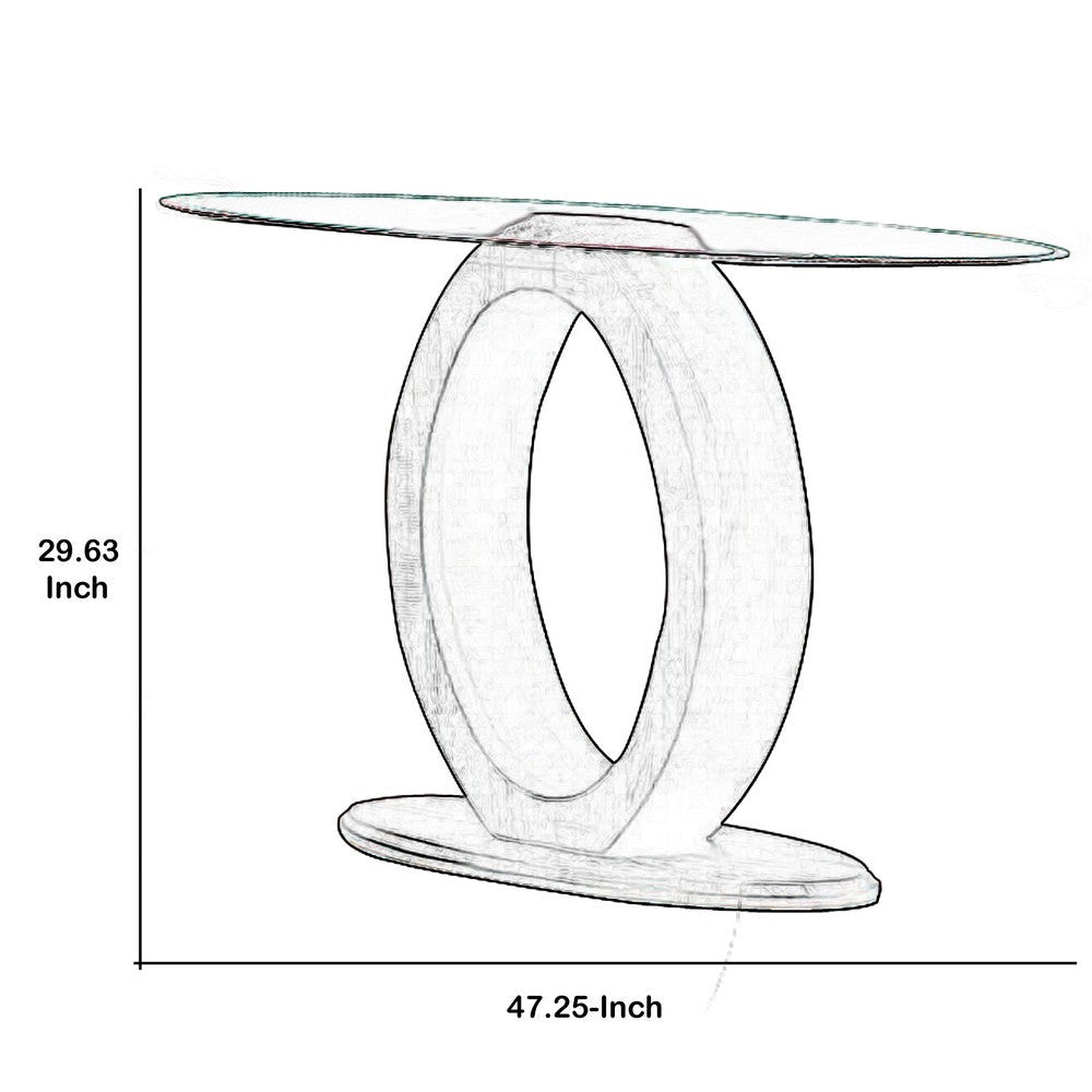 Tempered Glass Top Sofa Table with O Shape Wooden Shape Base Gray By Casagear Home BM208006