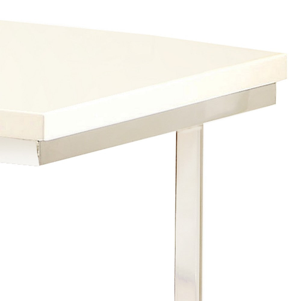 Contemporary End Table with C Shaped Metal Frame Silver and White By Casagear Home BM208032