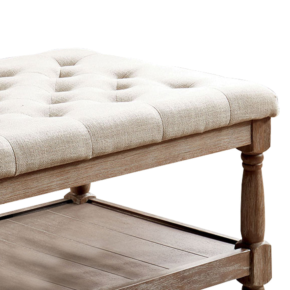 48’ Tufted Upholstered Bench with Bottom Shelf Beige and Brown By Casagear Home BM208033