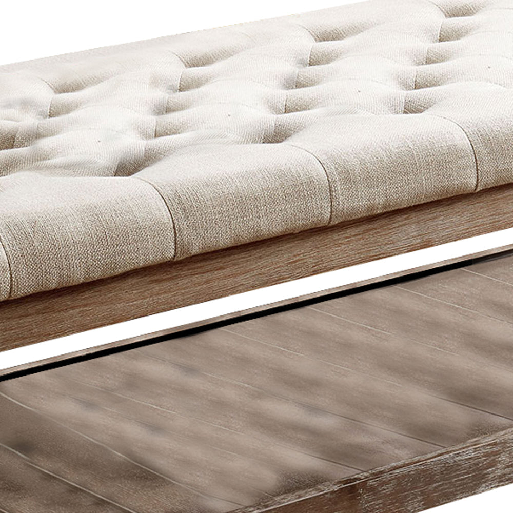 48’ Tufted Upholstered Bench with Bottom Shelf Beige and Brown By Casagear Home BM208033