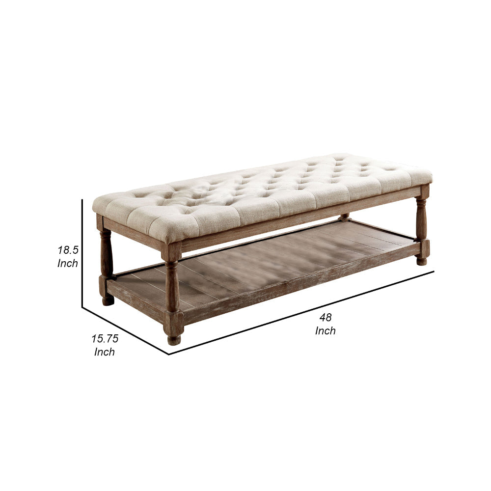 48’ Tufted Upholstered Bench with Bottom Shelf Beige and Brown By Casagear Home BM208033