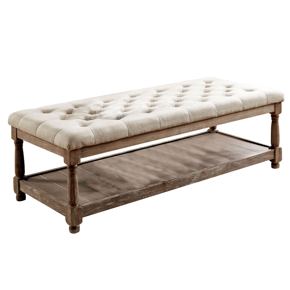 48’ Tufted Upholstered Bench with Bottom Shelf Beige and Brown By Casagear Home BM208033