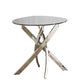 Round Glass Top End Table with Criss Cross Metal Base, Silver By Casagear Home