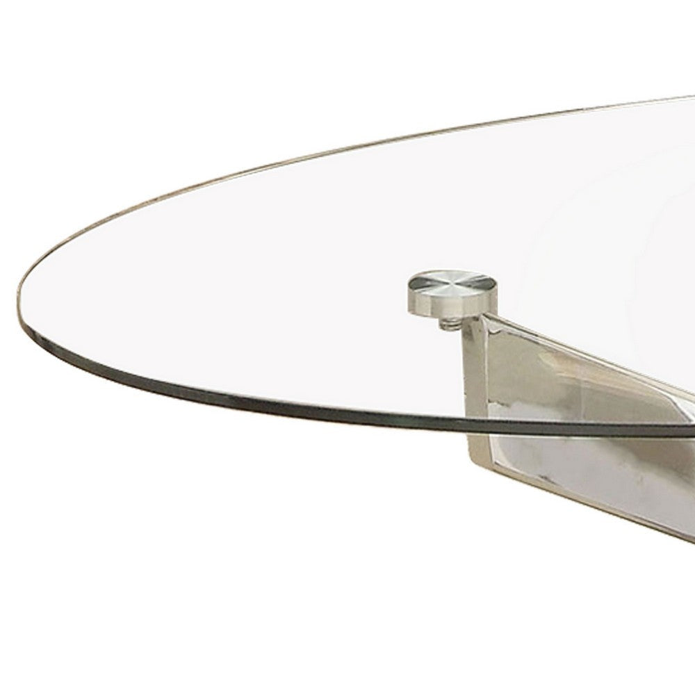 Oval Shape Glass Top Coffee Table with Criss Cross Base Silver and Clear By Casagear Home BM208078