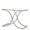 Modern Sofa Table with Glass Top and Curved Chrome Legs, Silver and Clear By Casagear Home