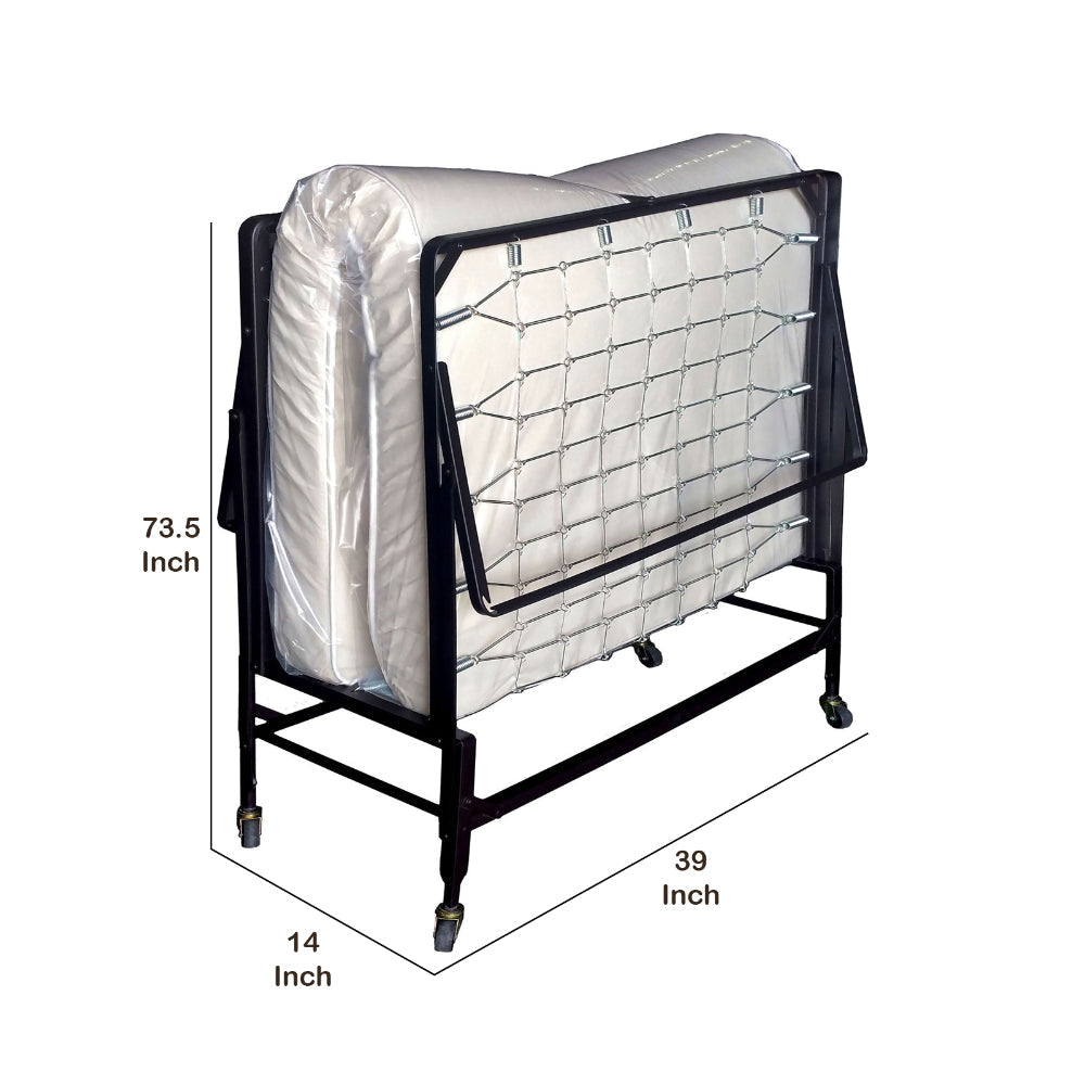 Metal Rollaway Folding Bed with 39 Inch Mattress and Casters Black By Casagear Home BM208090