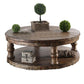 Transitional Round Coffee Table with Open Shelf and Turned Legs,Antique Oak By Casagear Home