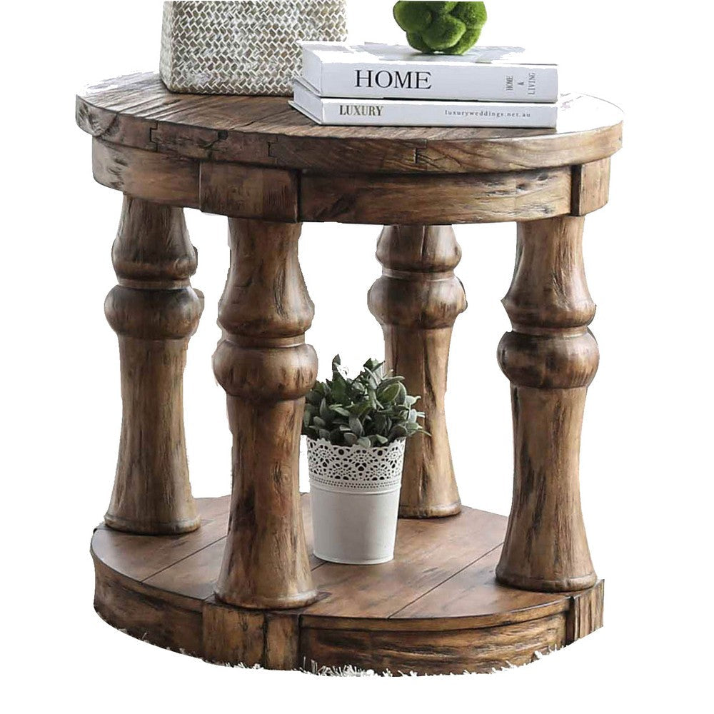 25’ Round 4 Post End Table with Bottom Shelf Brown By Casagear Home BM208118