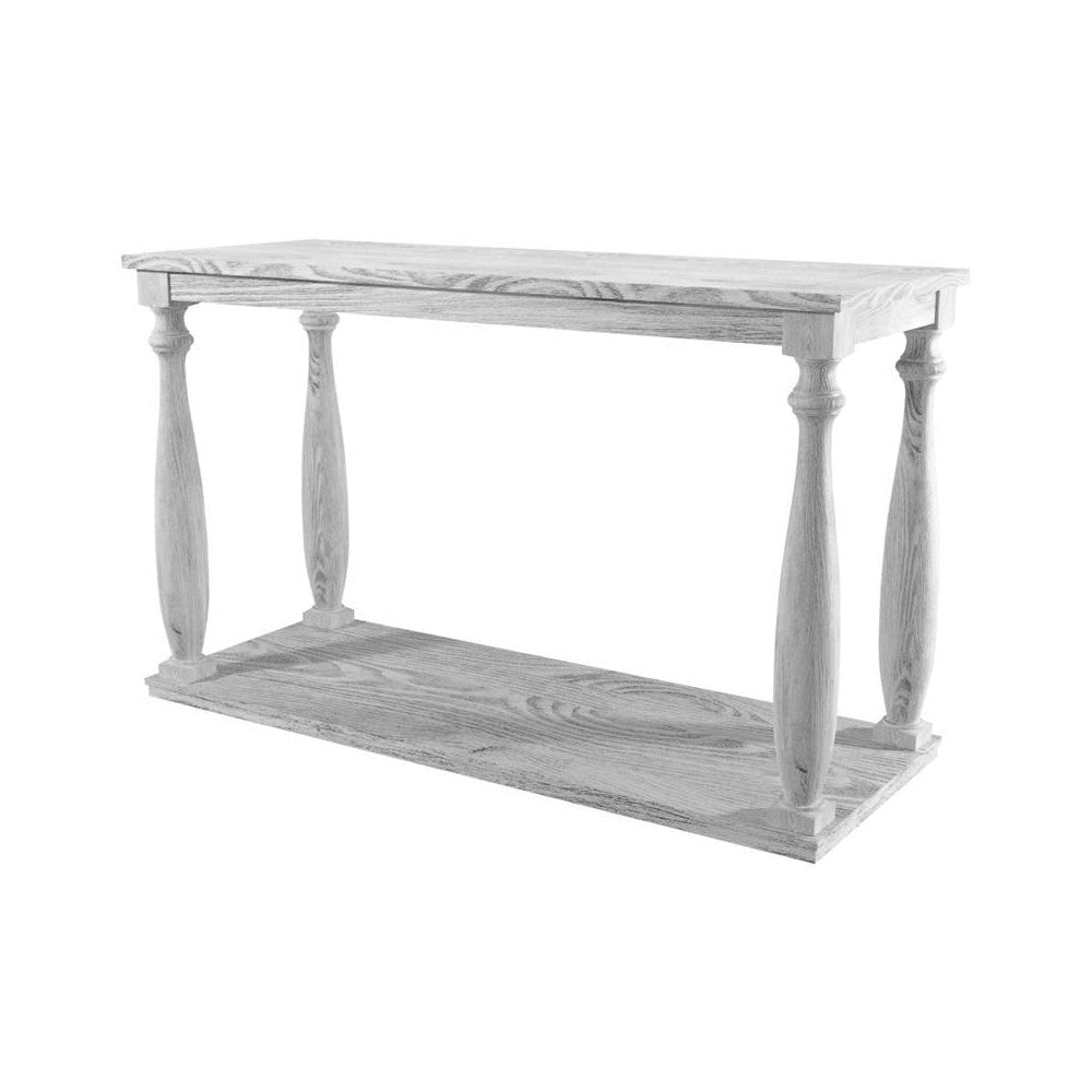 Plank Top Sofa Table with Open Shelf and Turned Legs, Antique White By Casagear Home