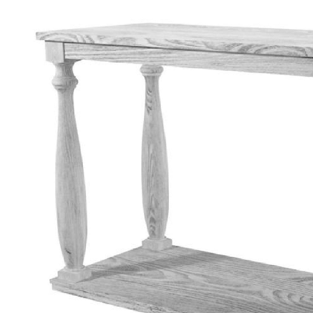 Plank Top Sofa Table with Open Shelf and Turned Legs Antique White By Casagear Home BM208127