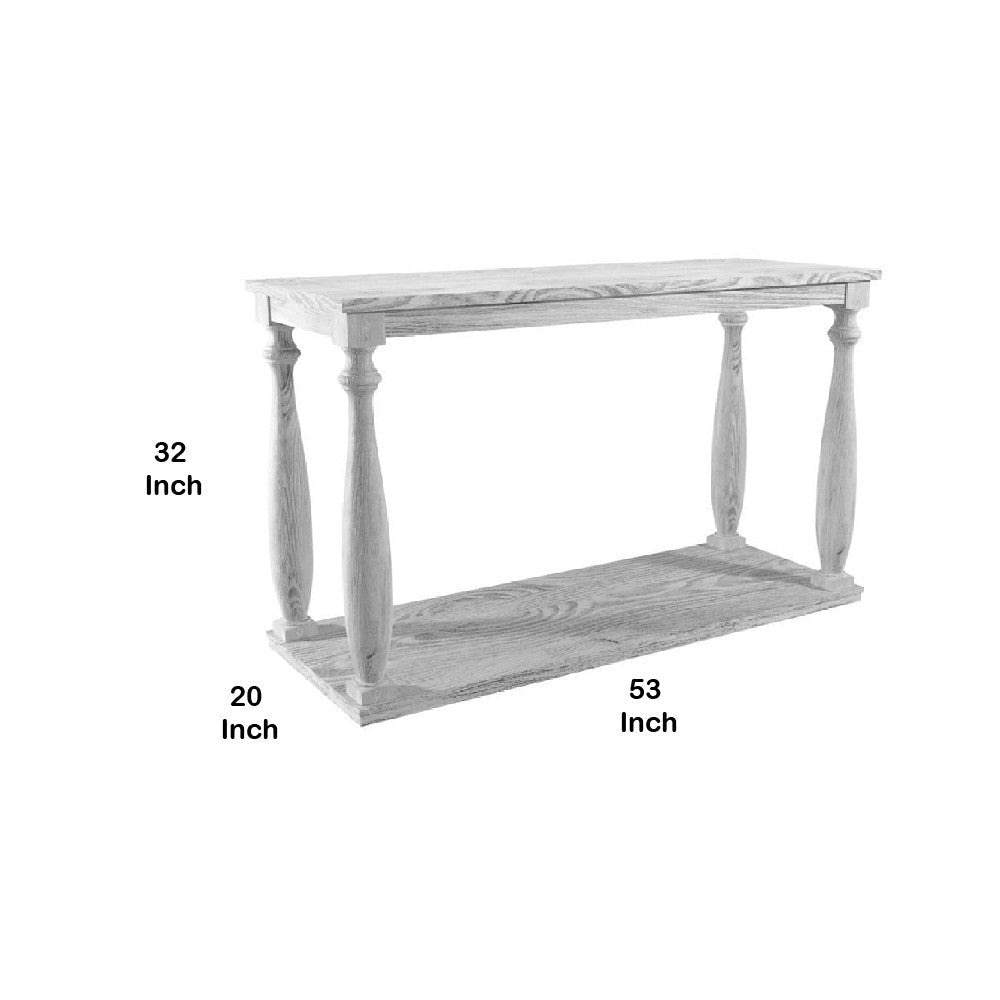 Plank Top Sofa Table with Open Shelf and Turned Legs Antique White By Casagear Home BM208127