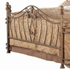 Metal Queen Headboard and Footboard with Swirling Floral Motifs Antique Gold By Casagear Home BM208148