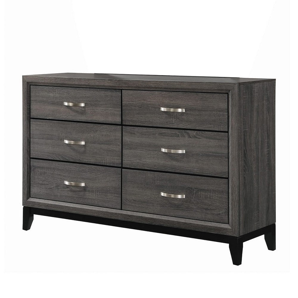 Transitional Wooden Dresser with 6 Spacious Drawers, Gray and Black By Casagear Home