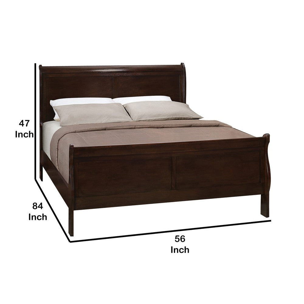 Traditional Style Wooden Full Size Bed with Curved Headboard Brown By Casagear Home BM208176