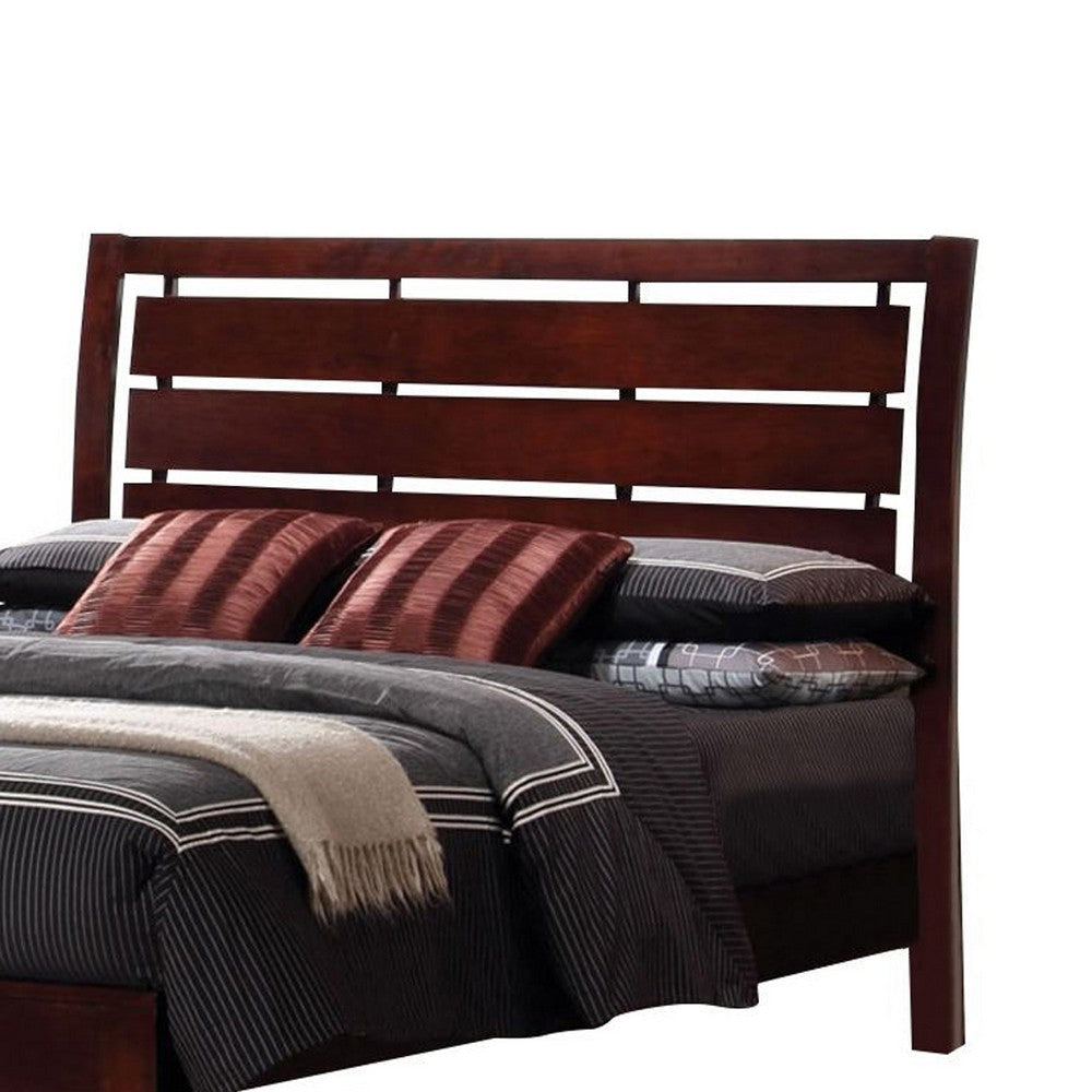 Transitional Wooden Queen Size Bed with Slatted Style Headboard Brown By Casagear Home BM208182