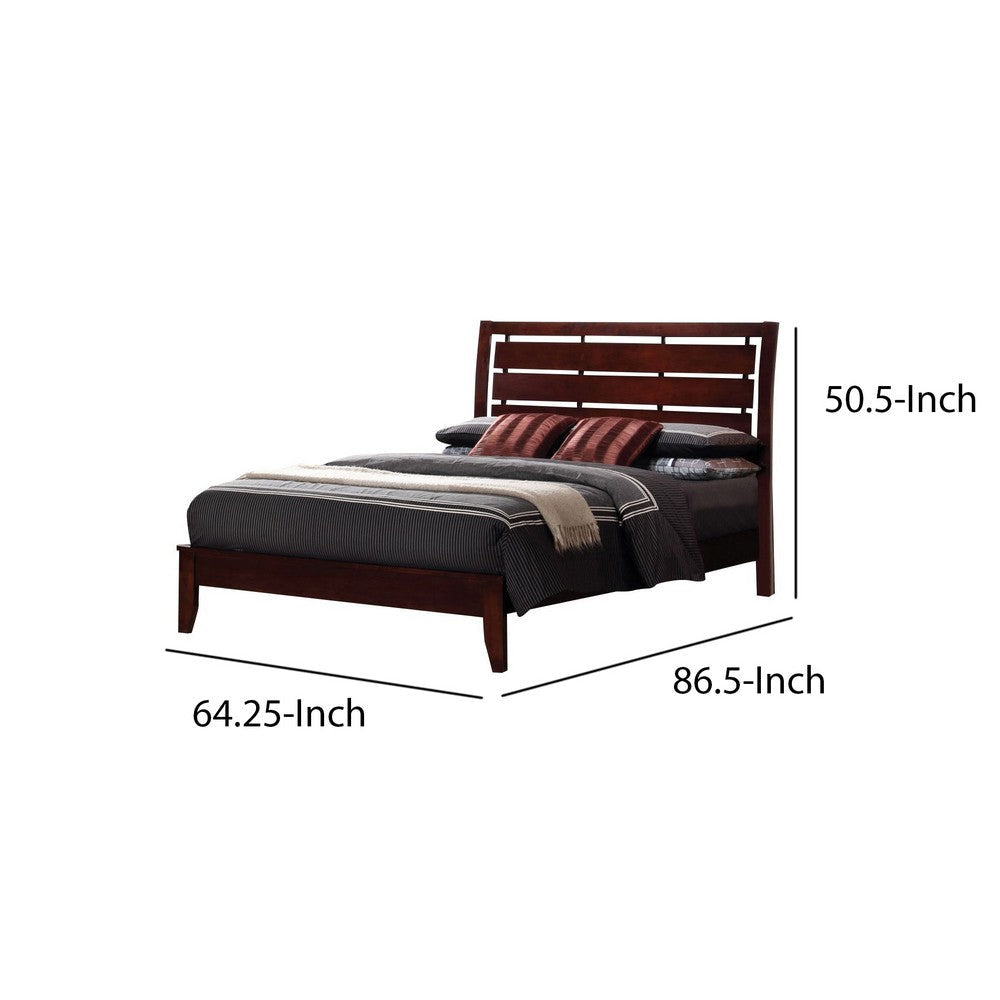 Transitional Wooden Queen Size Bed with Slatted Style Headboard Brown By Casagear Home BM208182