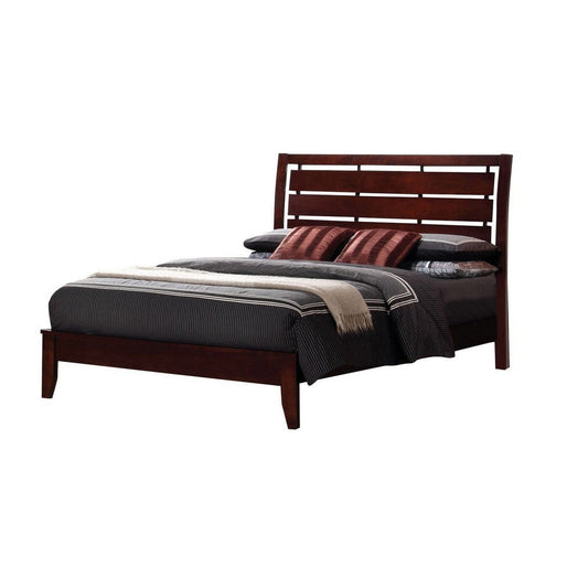 Transitional Wooden Queen Size Bed with Slatted Style Headboard, Brown By Casagear Home