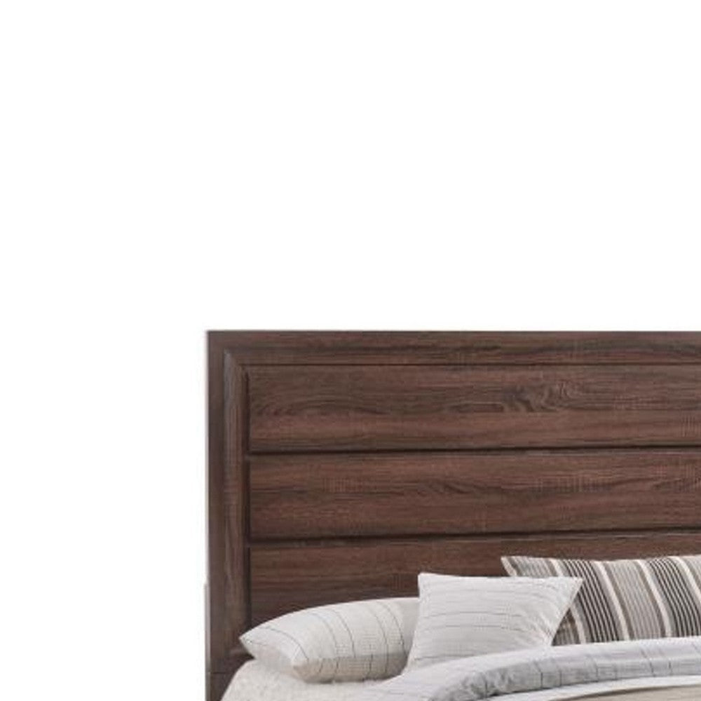 Transitional Wooden Eastern King Size Bed with Plank Headboard Brown By Casagear Home BM208546