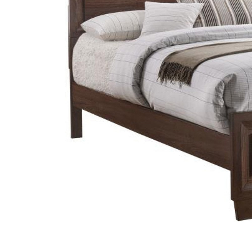 Transitional Wooden Eastern King Size Bed with Plank Headboard Brown By Casagear Home BM208546