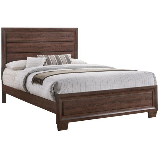 Transitional Wooden Eastern King Size Bed with Plank Headboard, Brown By Casagear Home