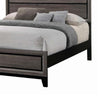 Transitional Wooden Eastern King Bed with Plank Headboard Gray Oak By Casagear Home BM208549