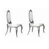 Metal Armless Dining Chair with Oval Padded Back, Set of 2,Silver and White By Casagear Home