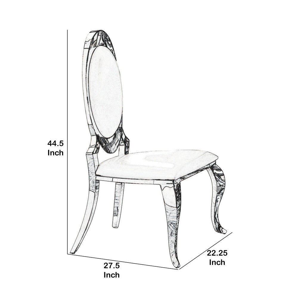 Metal Armless Dining Chair with Oval Padded Back Set of 2,Silver and White By Casagear Home BM208550