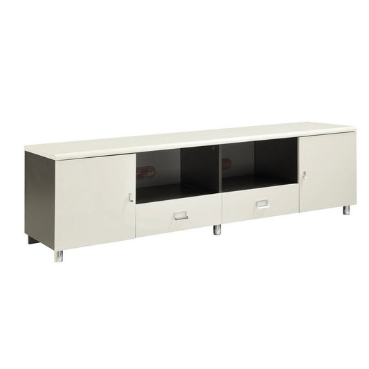 Contemporary 2 Drawer Wooden TV Console with 2 Open Shelves, White and Gray By Casagear Home