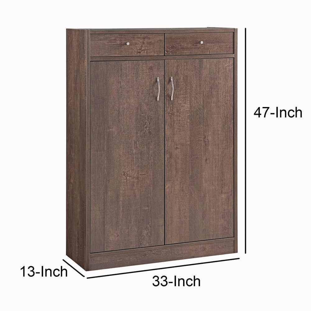 Wooden Shoe Cabinet with 2 Drawers and 2 Door Cabinet Walnut Oak Brown By Casagear Home BM208879