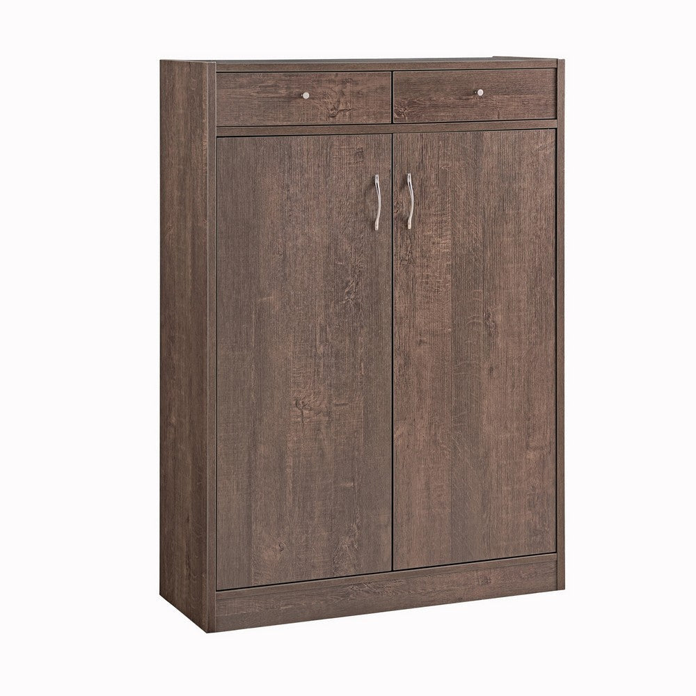 Wooden Shoe Cabinet with 2 Drawers and 2 Door Cabinet, Walnut Oak Brown By Casagear Home