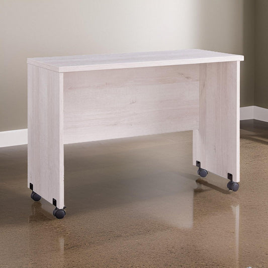 Rectangular Wooden Desk Return with Casters and Grain Details, White Oak By Casagear Home