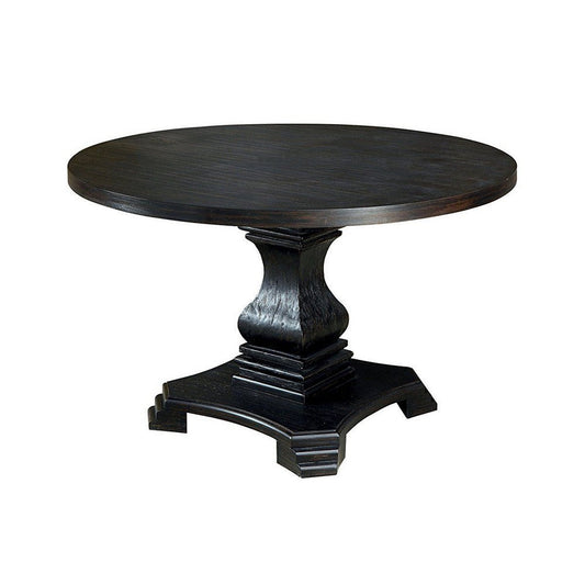 Traditional Style Wooden Round Top Dining Table with Pedestal Base, Antique Black By Casagear Home