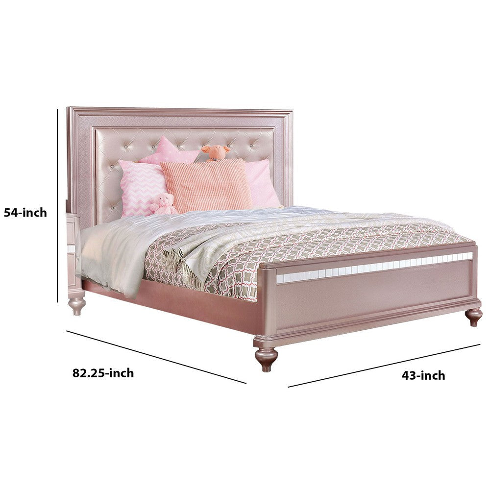 Contemporary Styled Twin Bed with Padded Button Tufted Headboard Pink By Casagear Home BM208999