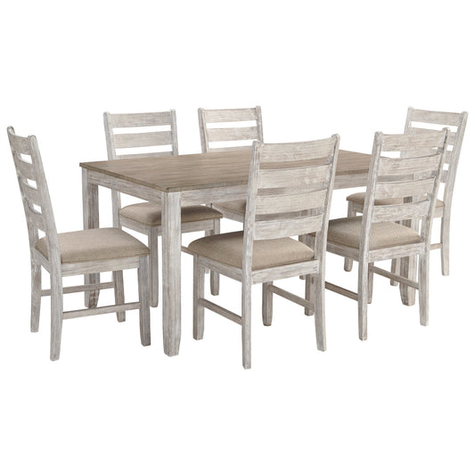 Farmhouse Two Tone Dining Set with 1 Table and 6 Chairs, Weathered Brown By Casagear Home