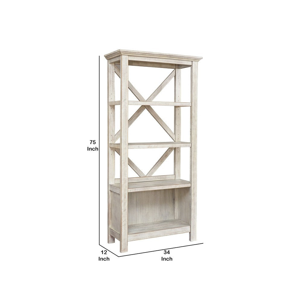 75’ 4-Shelf Wood Bookcase with X-Back Support White By Casagear Home BM209264