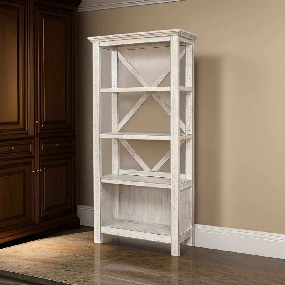 75’ 4-Shelf Wood Bookcase with X-Back Support White By Casagear Home BM209264