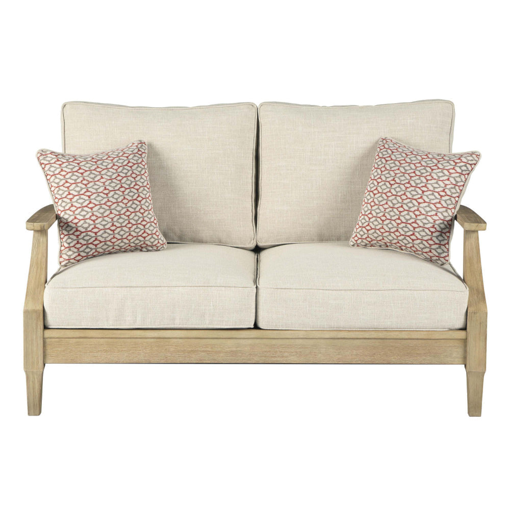 Traditional Wooden Loveseat with Fabric Cushioned Seating Beige and Brown By Casagear Home BM209282