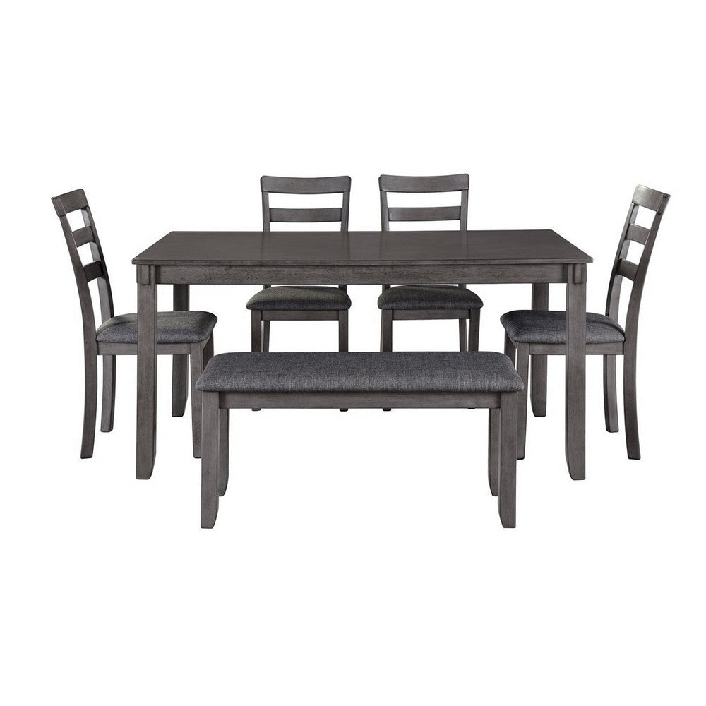 6 Piece Wooden Dining Table Set with Padded Chairs and Table Gray By Casagear Home BM209295