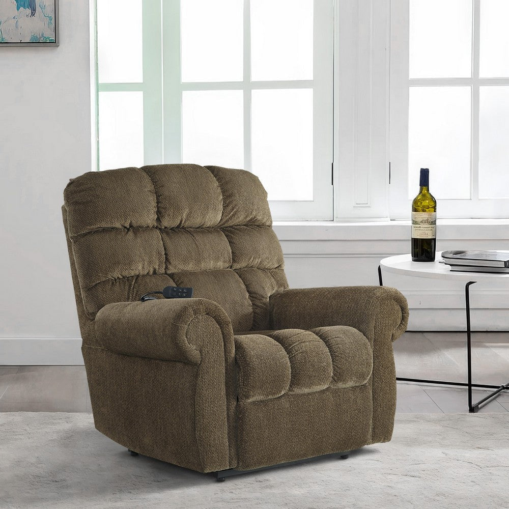 Upholstered Metal Power Lift Recliner, Brown By Casagear Home