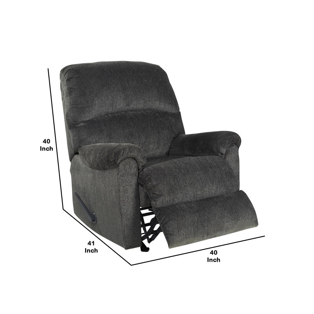 Fabric Upholstered Rocker Recliner with Pillow Top Arm Smoke Gray By Casagear Home BM209299