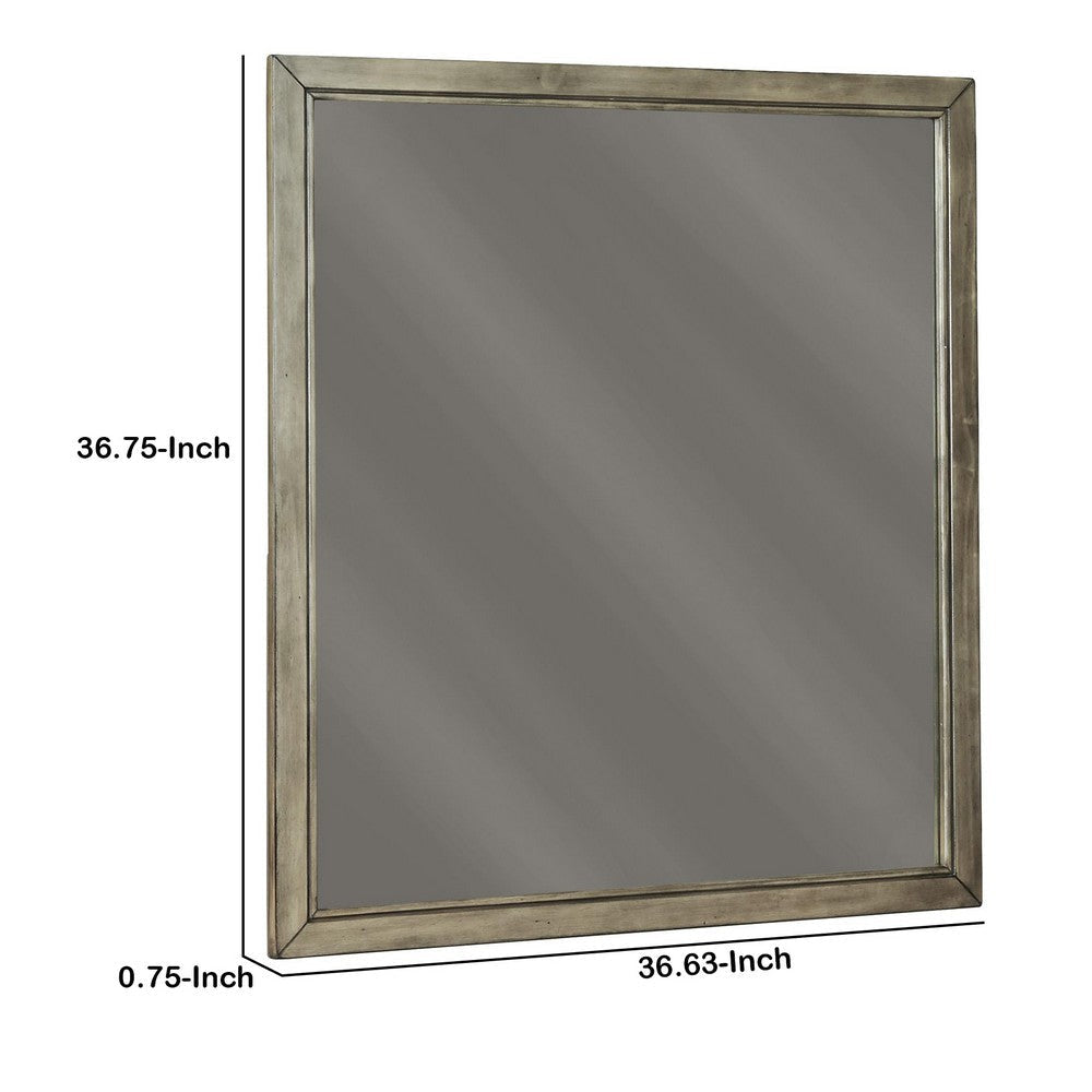 36’ Square Bedroom Mirror with Wood Frame Gray By Casagear Home BM209348