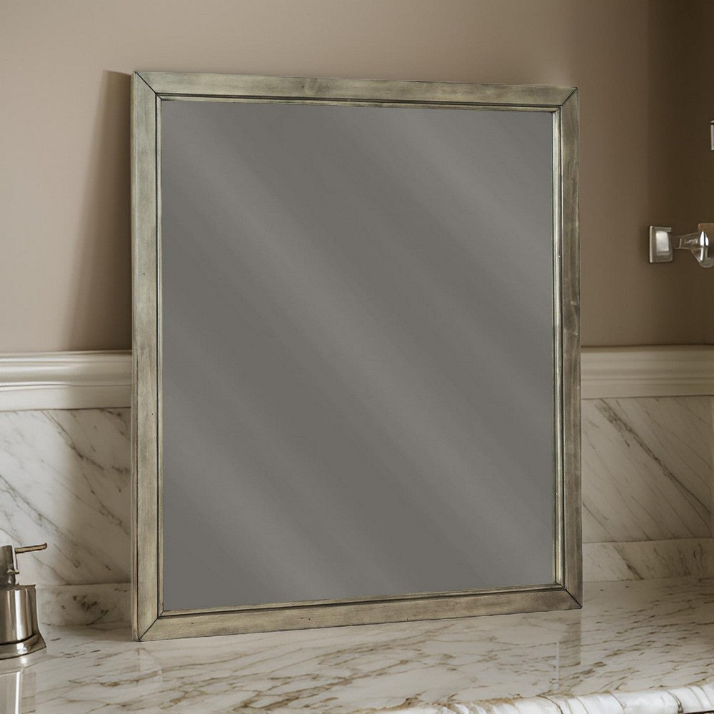 36’ Square Bedroom Mirror with Wood Frame Gray By Casagear Home BM209348