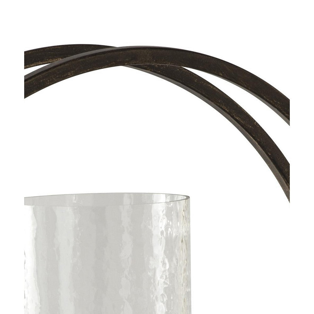 Round Metal Candle Holder with Rectangular Base Brown and Clear By Casagear Home BM209414